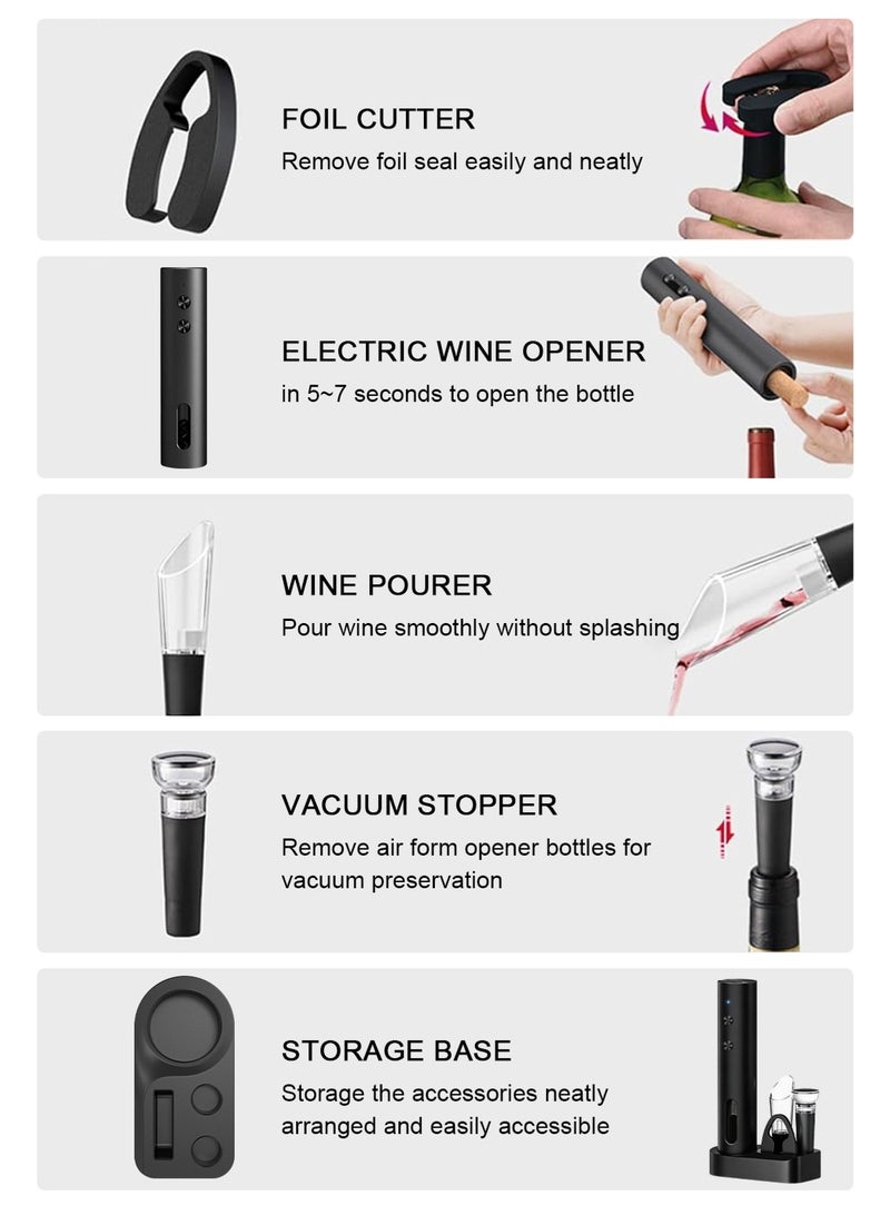 HomarKet Electric Wine Opener SetUSB Rechargeable Bottle Opener and Wine Decanter&Wine Aerator and PourerWine StopperFoil Cutter 4-in-1 Gift Set for Wine Lovers Home Kitchen Party Wedding Bar - Image 2